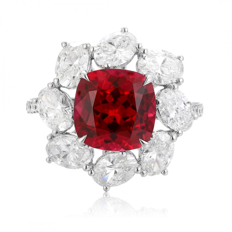 Ruif Jewelry Classic Design PT950 Platinum 4.49ct Lab Grown Ruby And 2.595ct Lab Grown Diamond Ring Wedding Bands