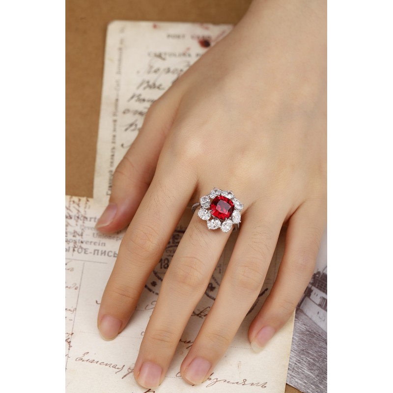 Ruif Jewelry Classic Design PT950 Platinum 4.49ct Lab Grown Ruby And 2.595ct Lab Grown Diamond Ring Wedding Bands