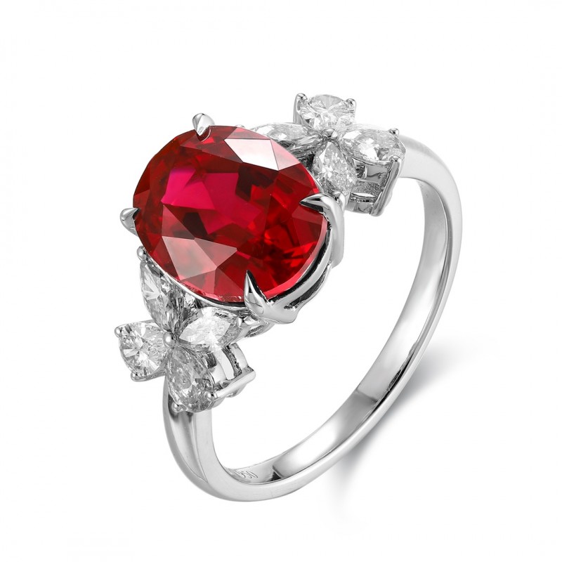 Ruif Jewelry Classic Design PT950 Platinum 3.94ct Lab Grown Ruby And 0.597ct Lab Grown Diamond Ring Wedding Bands