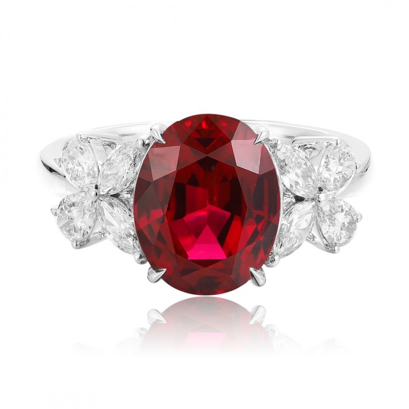 Ruif Jewelry Classic Design PT950 Platinum 3.94ct Lab Grown Ruby And 0.597ct Lab Grown Diamond Ring Wedding Bands