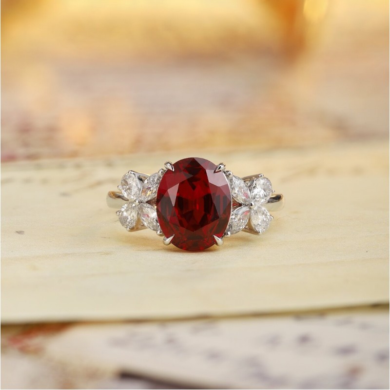 Ruif Jewelry Classic Design PT950 Platinum 3.94ct Lab Grown Ruby And 0.597ct Lab Grown Diamond Ring Wedding Bands