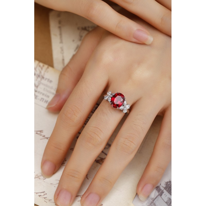 Ruif Jewelry Classic Design PT950 Platinum 3.94ct Lab Grown Ruby And 0.597ct Lab Grown Diamond Ring Wedding Bands