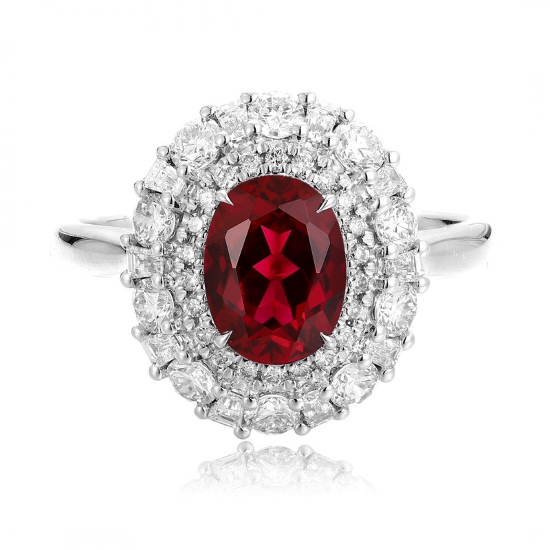 Ruif Jewelry Classic Design PT950 Platinum 1.72ct Lab Grown Ruby And 0.871ct Lab Grown Diamond Ring Wedding Bands