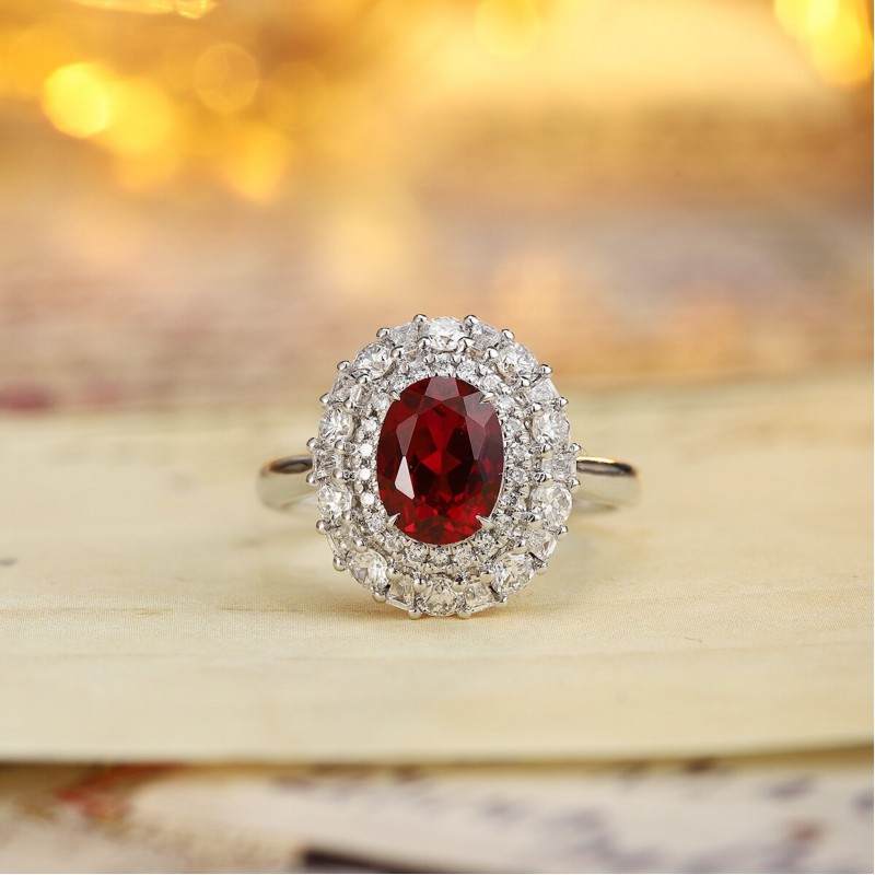 Ruif Jewelry Classic Design PT950 Platinum 1.72ct Lab Grown Ruby And 0.871ct Lab Grown Diamond Ring Wedding Bands