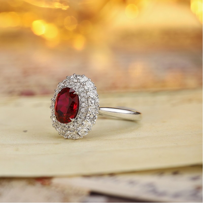Ruif Jewelry Classic Design PT950 Platinum 1.72ct Lab Grown Ruby And 0.871ct Lab Grown Diamond Ring Wedding Bands