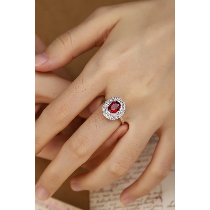 Ruif Jewelry Classic Design PT950 Platinum 1.72ct Lab Grown Ruby And 0.871ct Lab Grown Diamond Ring Wedding Bands