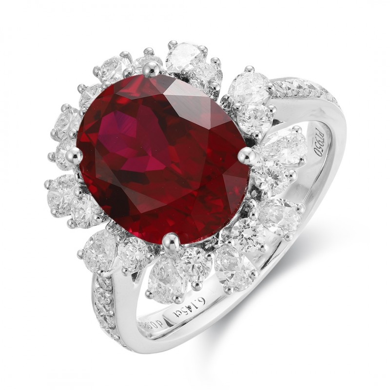 Ruif Jewelry Classic Design PT950 Platinum 4.99ct Lab Grown Ruby And 0.99ct Lab Grown Diamond Ring Wedding Bands