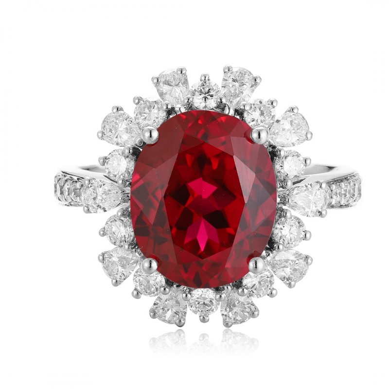 Ruif Jewelry Classic Design PT950 Platinum 4.99ct Lab Grown Ruby And 0.99ct Lab Grown Diamond Ring Wedding Bands
