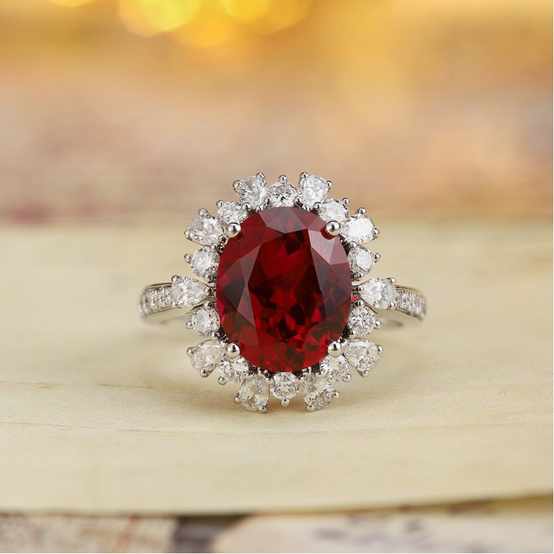Ruif Jewelry Classic Design PT950 Platinum 4.99ct Lab Grown Ruby And 0.99ct Lab Grown Diamond Ring Wedding Bands