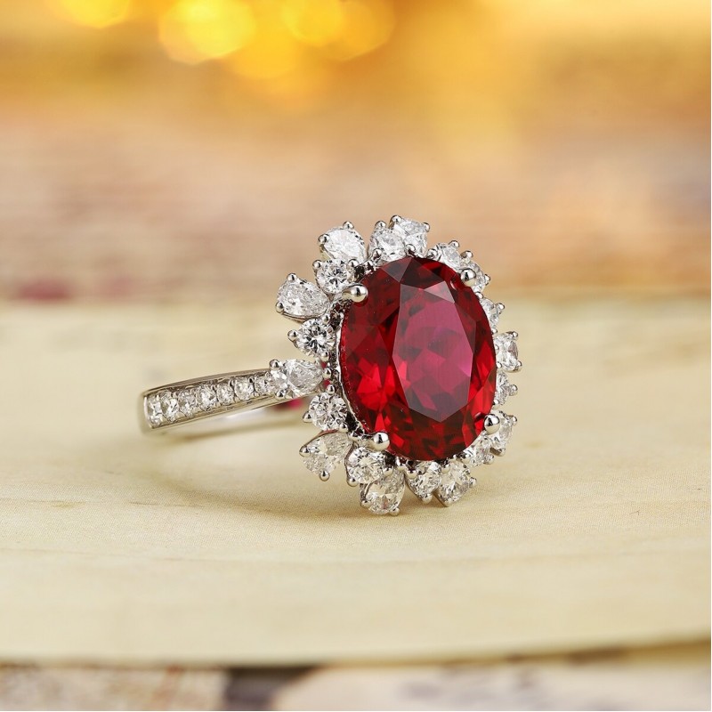 Ruif Jewelry Classic Design PT950 Platinum 4.99ct Lab Grown Ruby And 0.99ct Lab Grown Diamond Ring Wedding Bands