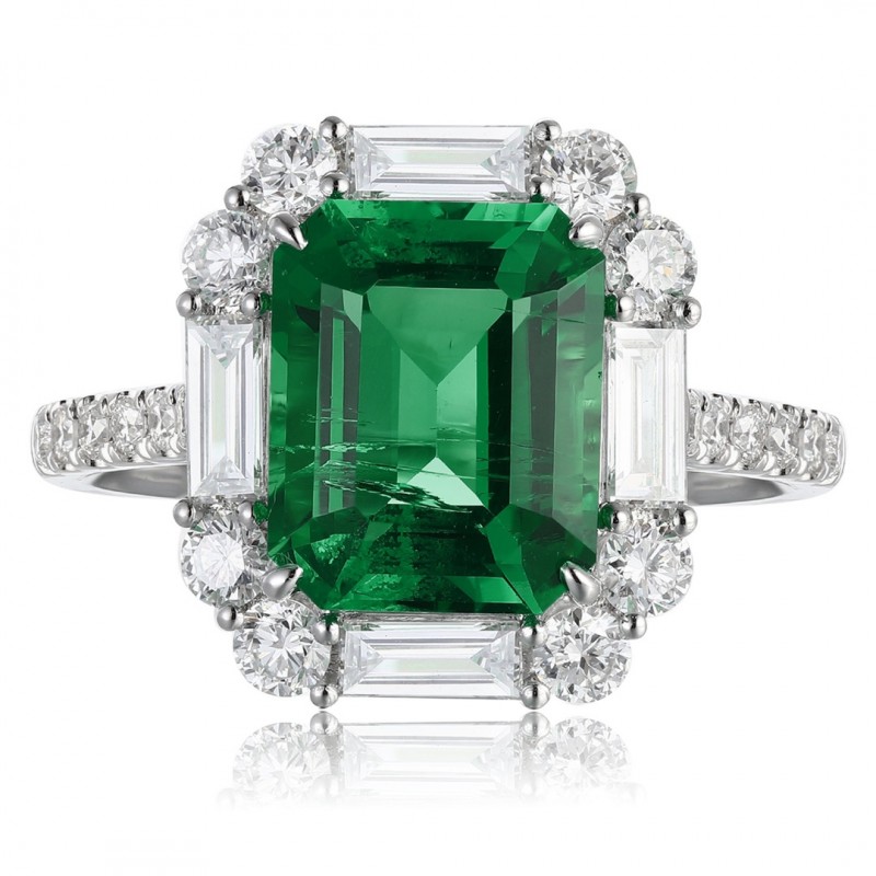 Ruif Jewelry Classic Design PT950 Platinum Ring 3.0ct Lab Grown Emerald and 1.047ct Lab Grown Diamond Ring Gemstone Jewelry Ruif Jewelry Classic Design PT950 Platinum Ring 3.0ct Lab Grown Emerald and 1.047ct Lab Grown Diamond Ring Gemstone Jewelry