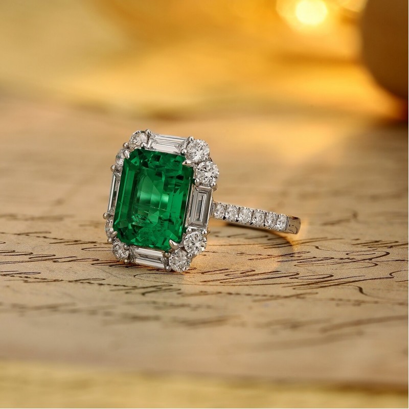 Ruif Jewelry Classic Design PT950 Platinum Ring 3.0ct Lab Grown Emerald and 1.047ct Lab Grown Diamond Ring Gemstone Jewelry Ruif Jewelry Classic Design PT950 Platinum Ring 3.0ct Lab Grown Emerald and 1.047ct Lab Grown Diamond Ring Gemstone Jewelry