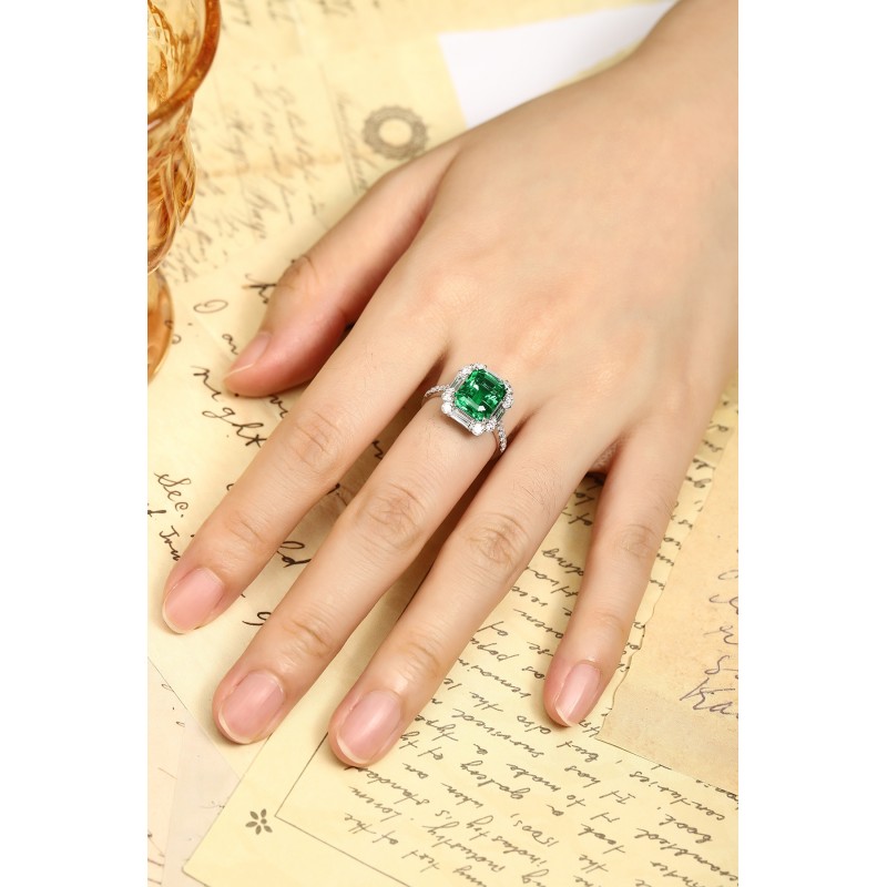 Ruif Jewelry Classic Design PT950 Platinum Ring 3.0ct Lab Grown Emerald and 1.047ct Lab Grown Diamond Ring Gemstone Jewelry Ruif Jewelry Classic Design PT950 Platinum Ring 3.0ct Lab Grown Emerald and 1.047ct Lab Grown Diamond Ring Gemstone Jewelry
