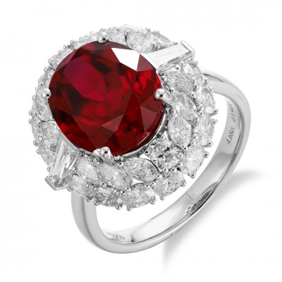 Ruif Jewelry Classic Design PT950 Platinum 7.71ct Lab Grown Ruby And 1.943ct Lab Grown Diamond Ring Wedding Bands