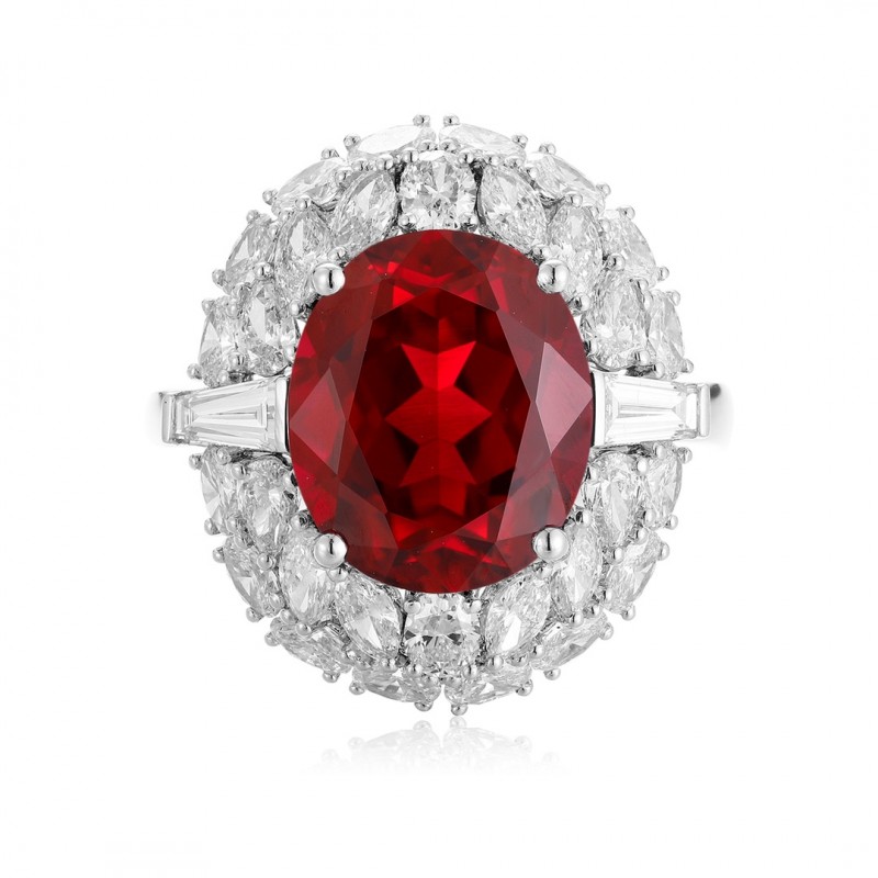 Ruif Jewelry Classic Design PT950 Platinum 7.71ct Lab Grown Ruby And 1.943ct Lab Grown Diamond Ring Wedding Bands