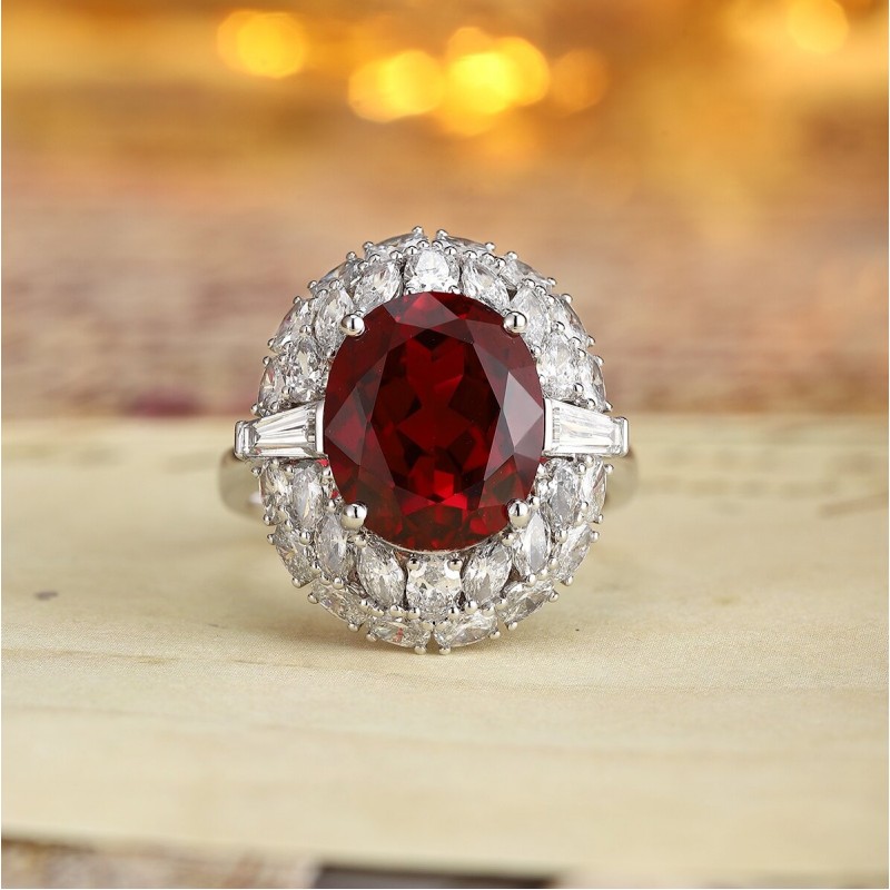 Ruif Jewelry Classic Design PT950 Platinum 7.71ct Lab Grown Ruby And 1.943ct Lab Grown Diamond Ring Wedding Bands