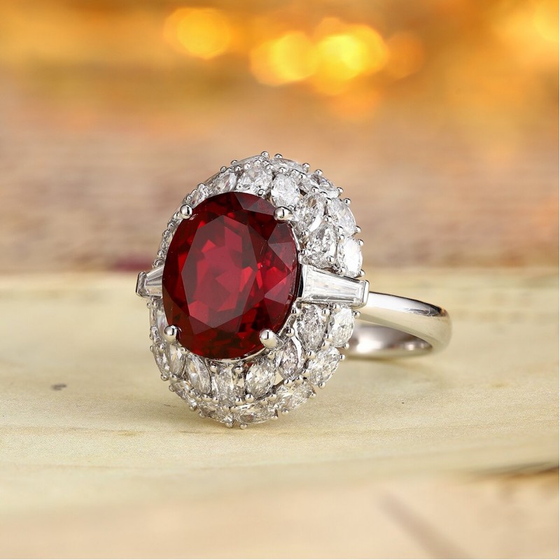 Ruif Jewelry Classic Design PT950 Platinum 7.71ct Lab Grown Ruby And 1.943ct Lab Grown Diamond Ring Wedding Bands