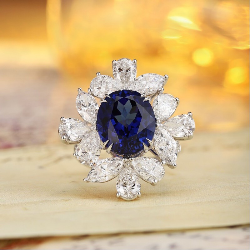 Ruif Jewelry Classic Design PT950 Platinum 9.38ct Lab Grown Sapphire And 6.339ct Lab Grown Diamond Ring Wedding Bands