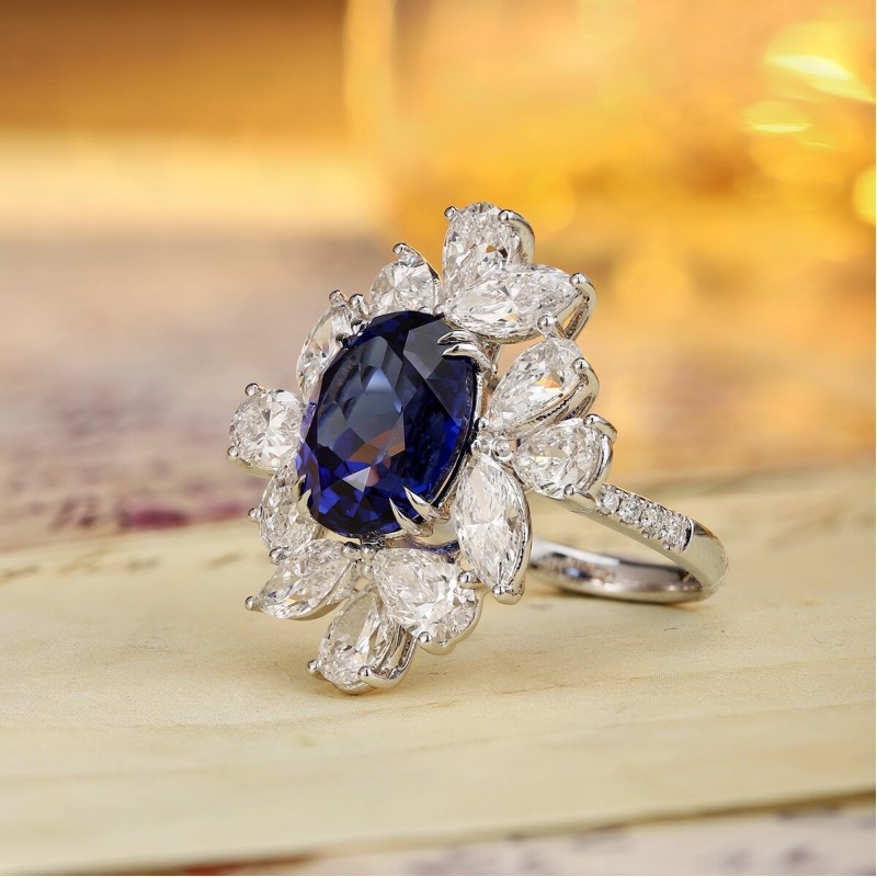 Ruif Jewelry Classic Design PT950 Platinum 9.38ct Lab Grown Sapphire And 6.339ct Lab Grown Diamond Ring Wedding Bands