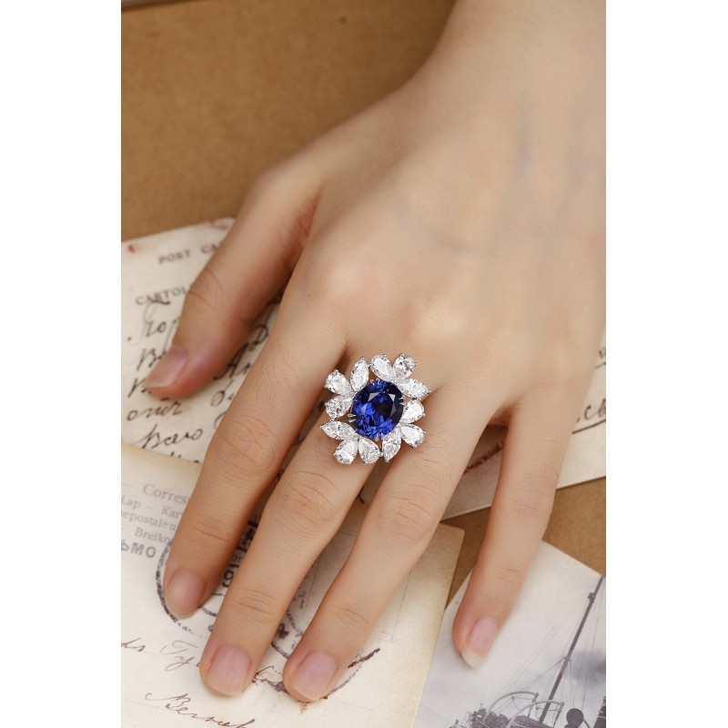 Ruif Jewelry Classic Design PT950 Platinum 9.38ct Lab Grown Sapphire And 6.339ct Lab Grown Diamond Ring Wedding Bands