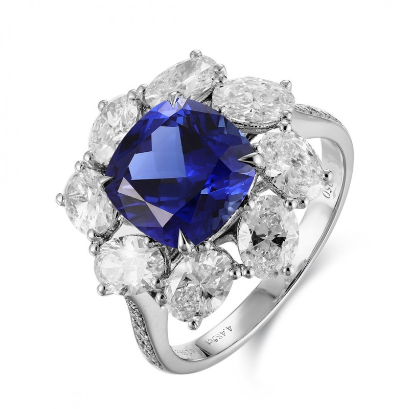 Ruif Jewelry Classic Design PT950 Platinum 4.46ct Lab Grown Sapphire And 2.595ct Lab Grown Diamond Ring Wedding Bands