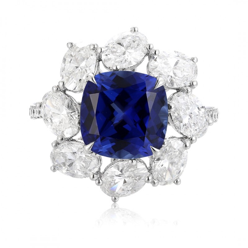 Ruif Jewelry Classic Design PT950 Platinum 4.46ct Lab Grown Sapphire And 2.595ct Lab Grown Diamond Ring Wedding Bands