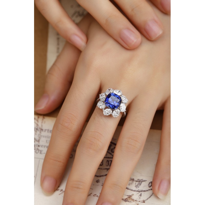 Ruif Jewelry Classic Design PT950 Platinum 4.46ct Lab Grown Sapphire And 2.595ct Lab Grown Diamond Ring Wedding Bands