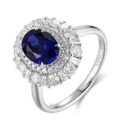 Ruif Jewelry Classic Design PT950 Platinum 1.58ct Lab Grown Sapphire And 0.871ct Lab Grown Diamond Ring Wedding Bands