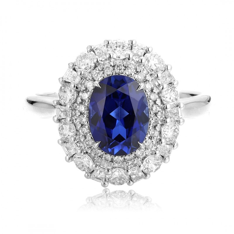 Ruif Jewelry Classic Design PT950 Platinum 1.58ct Lab Grown Sapphire And 0.871ct Lab Grown Diamond Ring Wedding Bands