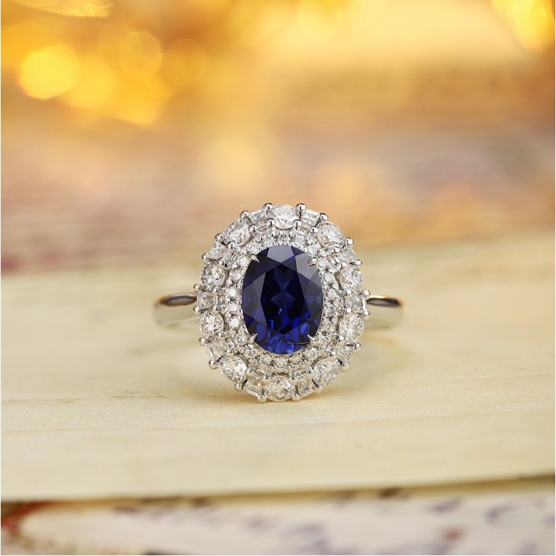 Ruif Jewelry Classic Design PT950 Platinum 1.58ct Lab Grown Sapphire And 0.871ct Lab Grown Diamond Ring Wedding Bands