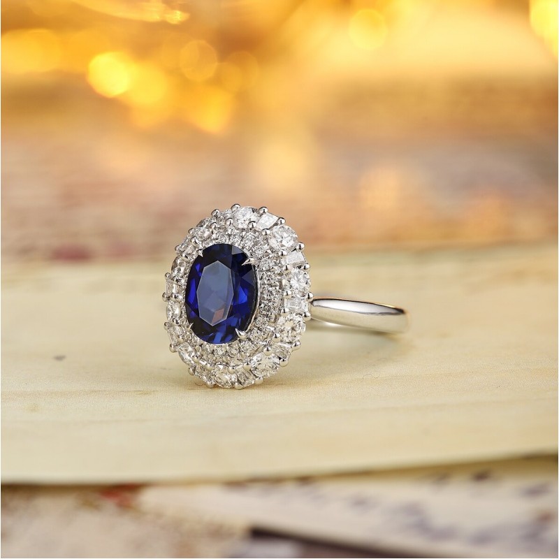 Ruif Jewelry Classic Design PT950 Platinum 1.58ct Lab Grown Sapphire And 0.871ct Lab Grown Diamond Ring Wedding Bands