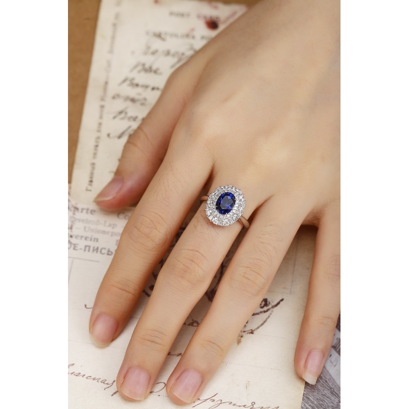 Ruif Jewelry Classic Design PT950 Platinum 1.58ct Lab Grown Sapphire And 0.871ct Lab Grown Diamond Ring Wedding Bands