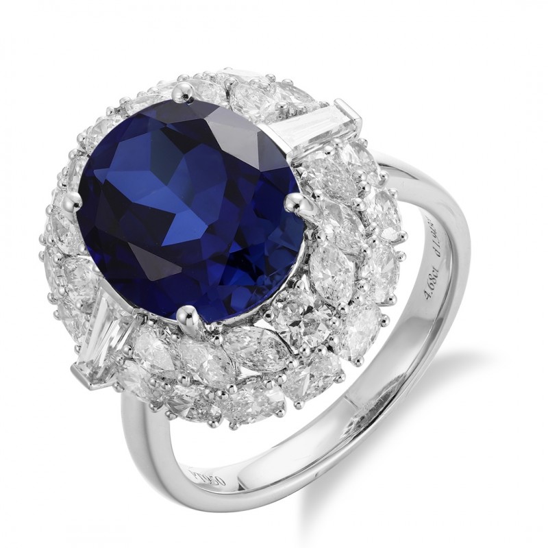 Ruif Jewelry Classic Design PT950 Platinum 6.65ct Lab Grown Sapphire And 1.943ct Lab Grown Diamond Ring Wedding Bands