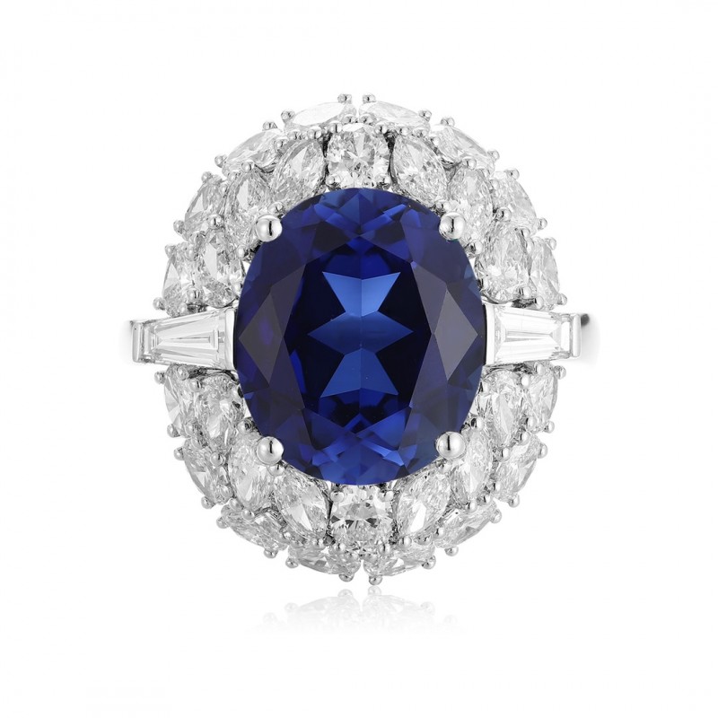 Ruif Jewelry Classic Design PT950 Platinum 6.65ct Lab Grown Sapphire And 1.943ct Lab Grown Diamond Ring Wedding Bands