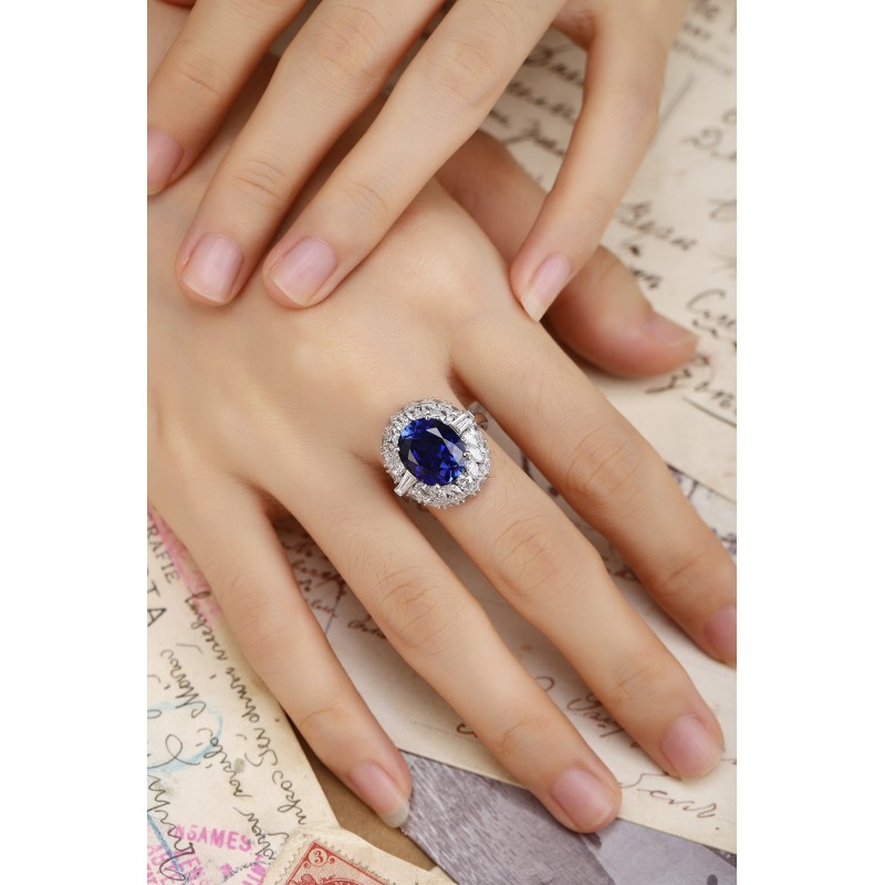 Ruif Jewelry Classic Design PT950 Platinum 6.65ct Lab Grown Sapphire And 1.943ct Lab Grown Diamond Ring Wedding Bands