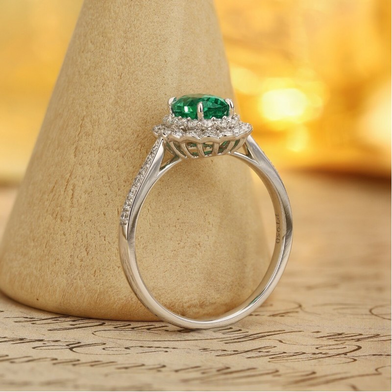Ruif Jewelry Classic Design PT950 Platinum Ring 0.83ct Lab Grown Emerald and 0.315ct Lab Grown Diamond Ring Gemstone Jewelry Ruif Jewelry Classic Design PT950 Platinum Ring 0.83ct Lab Grown Emerald and 0.315ct Lab Grown Diamond Ring Gemstone Jewelry