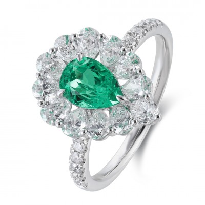 Ruif Jewelry Classic Design PT950 Platinum Ring 0.63ct Lab Grown Emerald and 1.2ct Lab Grown Diamond Ring Gemstone Jewelry