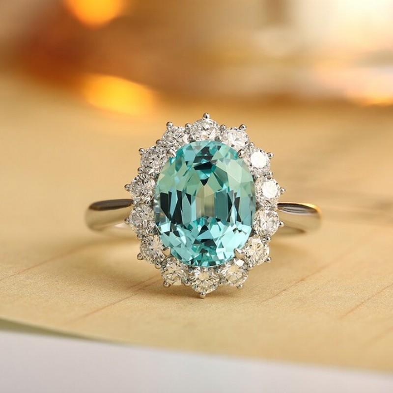 Ruif Jewelry Classic Design PT950 Platinum Ring 5.18ct Lab Grown Paraiba And 0.795ct Lab Grown Diamond Ring Wedding Bands Ruif Jewelry Classic Design PT950 Platinum Ring 5.18ct Lab Grown Paraiba And 0.795ct Lab Grown Diamond Ring Wedding Bands