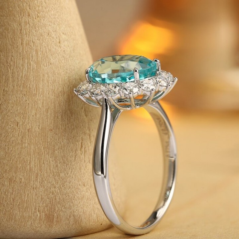 Ruif Jewelry Classic Design PT950 Platinum Ring 5.18ct Lab Grown Paraiba And 0.795ct Lab Grown Diamond Ring Wedding Bands Ruif Jewelry Classic Design PT950 Platinum Ring 5.18ct Lab Grown Paraiba And 0.795ct Lab Grown Diamond Ring Wedding Bands