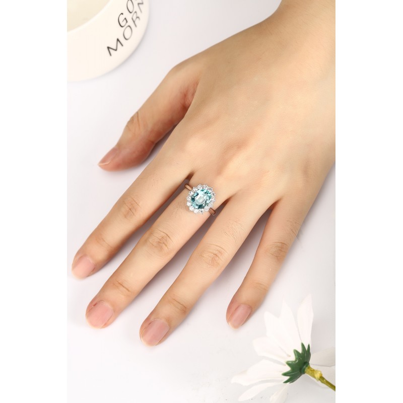Ruif Jewelry Classic Design PT950 Platinum Ring 5.18ct Lab Grown Paraiba And 0.795ct Lab Grown Diamond Ring Wedding Bands Ruif Jewelry Classic Design PT950 Platinum Ring 5.18ct Lab Grown Paraiba And 0.795ct Lab Grown Diamond Ring Wedding Bands