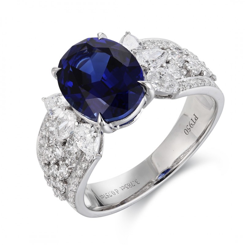 Ruif Jewelry Classic Design PT950 Platinum 3.79ct Lab Grown Sapphire And 0.76ct Lab Grown Diamond Ring Wedding Bands