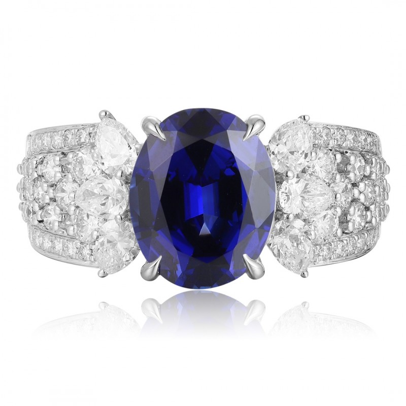 Ruif Jewelry Classic Design PT950 Platinum 3.79ct Lab Grown Sapphire And 0.76ct Lab Grown Diamond Ring Wedding Bands