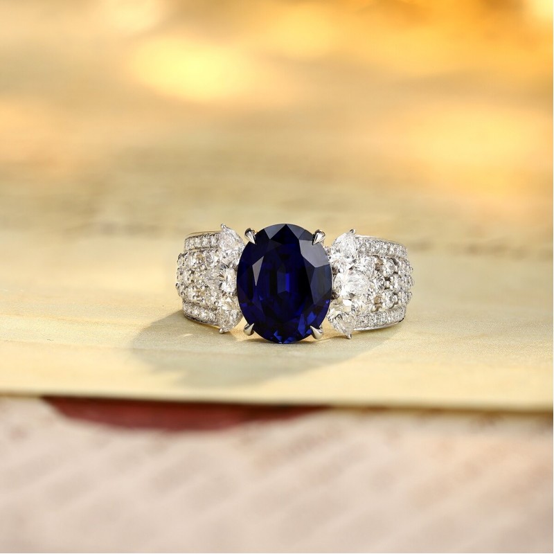 Ruif Jewelry Classic Design PT950 Platinum 3.79ct Lab Grown Sapphire And 0.76ct Lab Grown Diamond Ring Wedding Bands