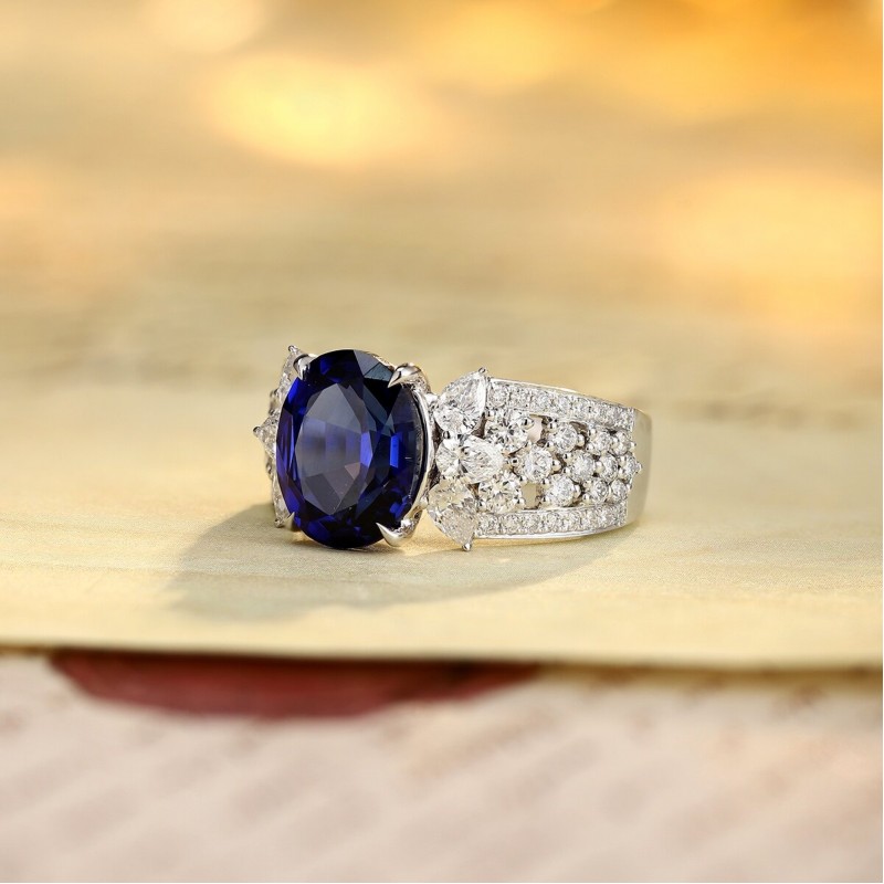 Ruif Jewelry Classic Design PT950 Platinum 3.79ct Lab Grown Sapphire And 0.76ct Lab Grown Diamond Ring Wedding Bands