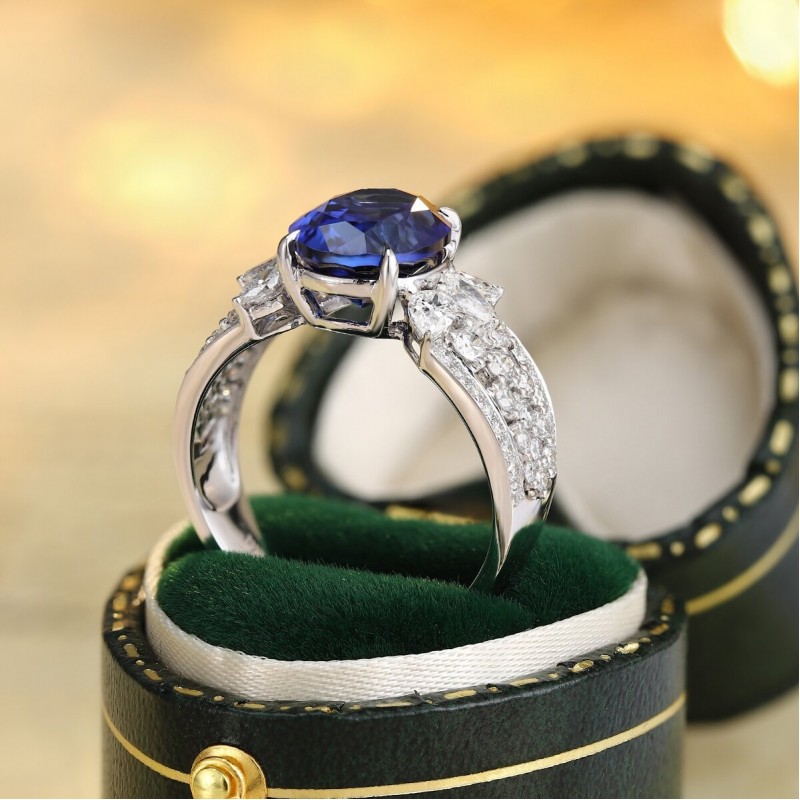 Ruif Jewelry Classic Design PT950 Platinum 3.79ct Lab Grown Sapphire And 0.76ct Lab Grown Diamond Ring Wedding Bands