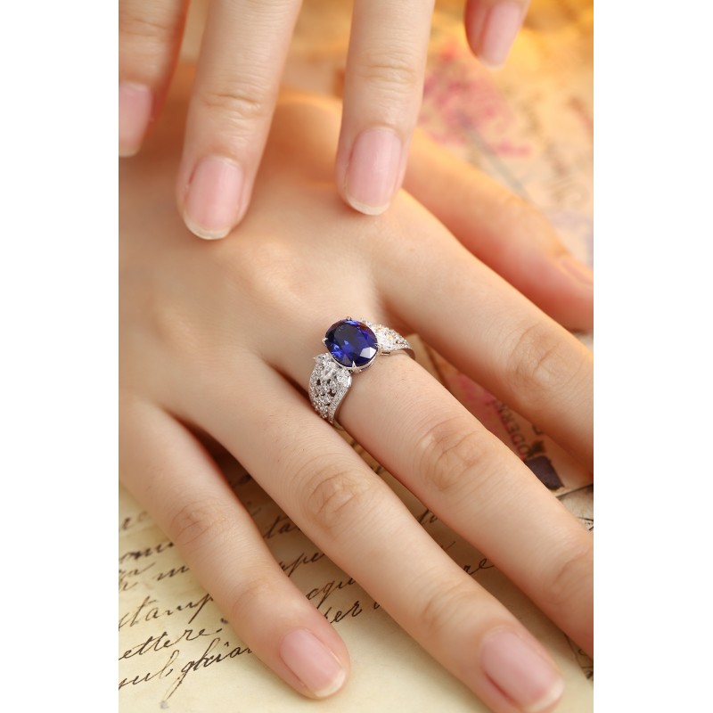 Ruif Jewelry Classic Design PT950 Platinum 3.79ct Lab Grown Sapphire And 0.76ct Lab Grown Diamond Ring Wedding Bands