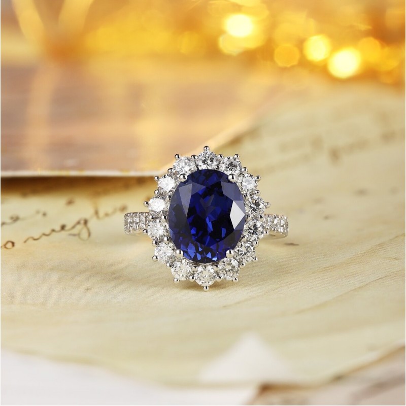 Ruif Jewelry Classic Design PT950 Platinum 5.15ct Lab Grown Sapphire And 1.308ct Lab Grown Diamond Ring Wedding Bands