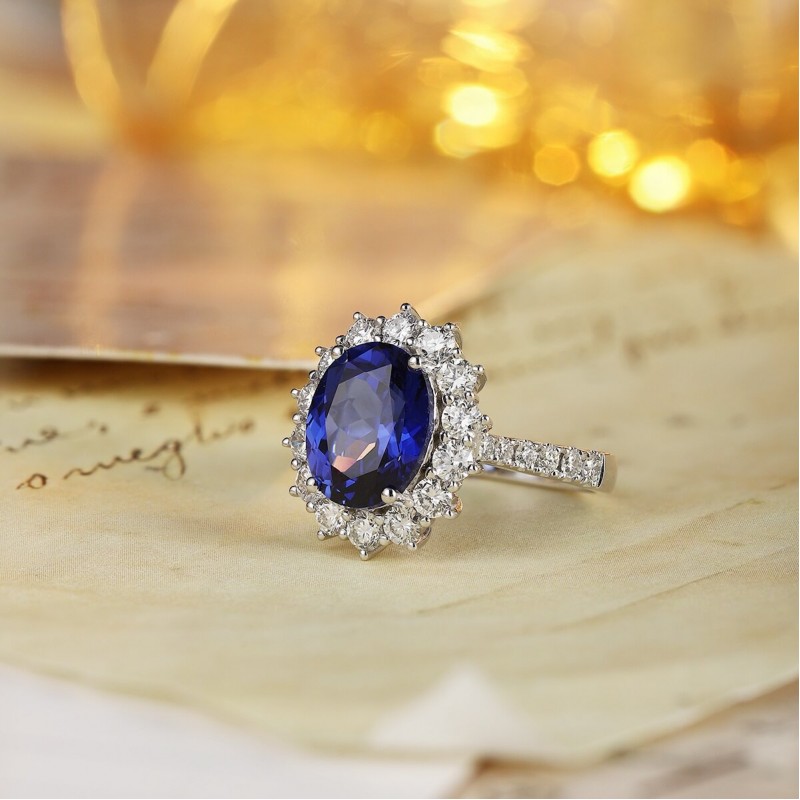 Ruif Jewelry Classic Design PT950 Platinum 5.15ct Lab Grown Sapphire And 1.308ct Lab Grown Diamond Ring Wedding Bands
