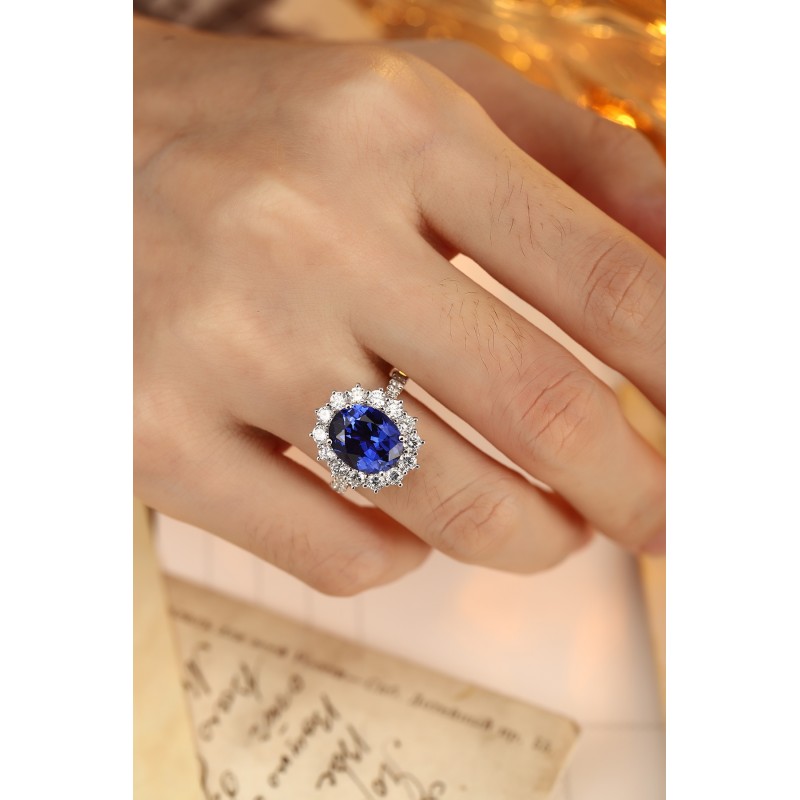 Ruif Jewelry Classic Design PT950 Platinum 5.15ct Lab Grown Sapphire And 1.308ct Lab Grown Diamond Ring Wedding Bands