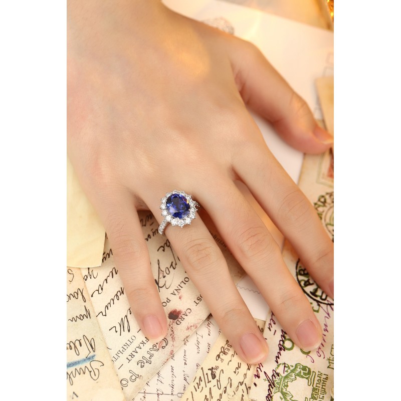 Ruif Jewelry Classic Design PT950 Platinum 5.15ct Lab Grown Sapphire And 1.308ct Lab Grown Diamond Ring Wedding Bands